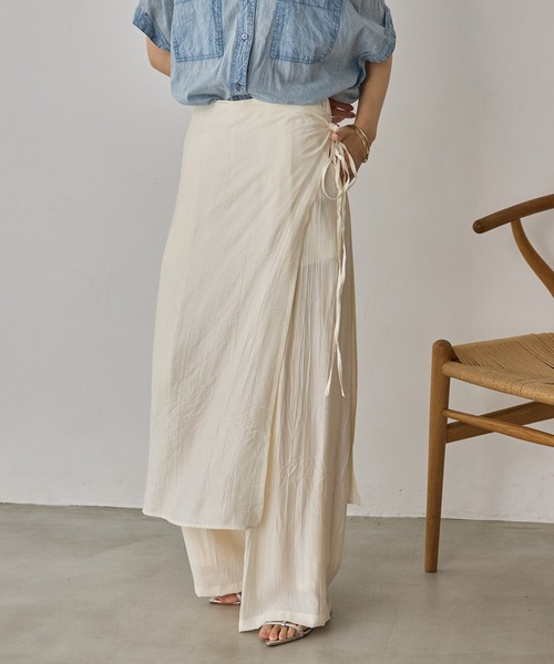 hunch（ハンチ）の「ワッシャーサテン レイヤードスカートパンツ（その他パンツ・レディース・ライトカーキ/ブラック/アイボリー・FREE）」の12枚目の写真