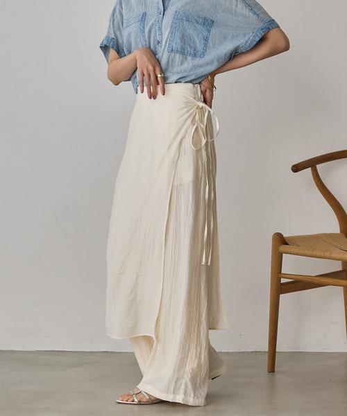hunch（ハンチ）の「ワッシャーサテン レイヤードスカートパンツ（その他パンツ・レディース・ライトカーキ/ブラック/アイボリー・FREE）」の13枚目の写真