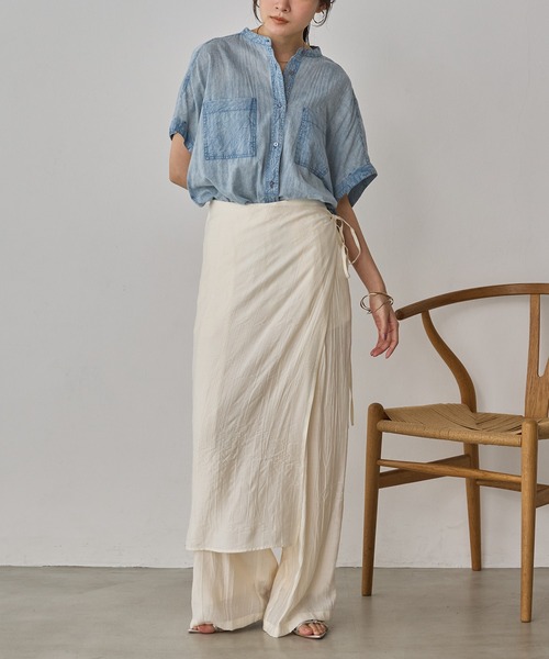 hunch（ハンチ）の「ワッシャーサテン レイヤードスカートパンツ（その他パンツ・レディース・ライトカーキ/ブラック/アイボリー・FREE）」の22枚目の写真