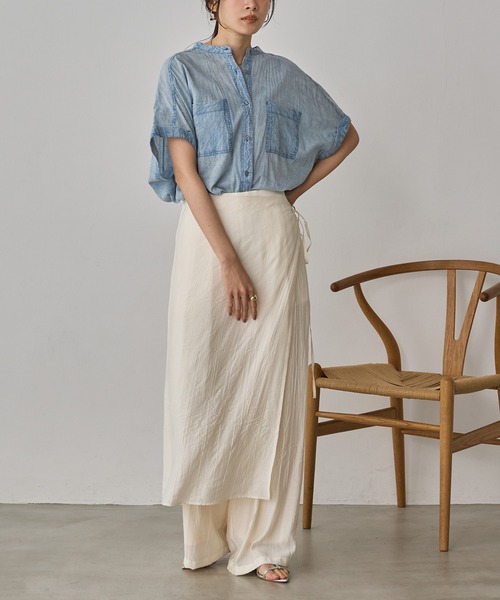 hunch（ハンチ）の「ワッシャーサテン レイヤードスカートパンツ（その他パンツ・レディース・ライトカーキ/ブラック/アイボリー・FREE）」の6枚目の写真