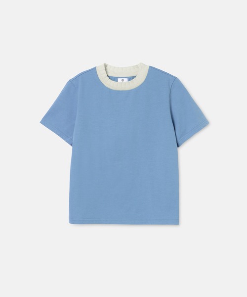 SEAGREEN(シーグリーン)の「SEAGREEN(シーグリーン) KNIT RIB TIGHT T-SHIRT ニットリブタイトTシャツ(Tシャツ/カットソー・レディース・サックスブルー/ブラック・2/1)」の2枚目の写真