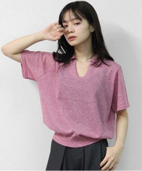 セール】リネン混 ドライタッチシアー スキッパーポロニット LINEN