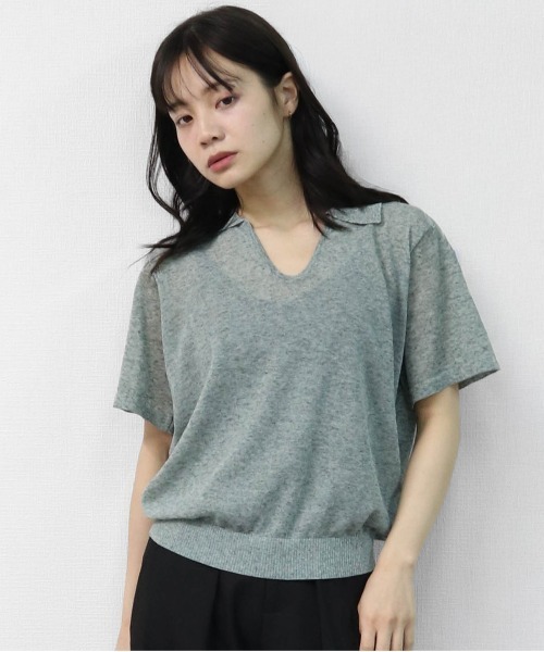 リネン混 ドライタッチシアー スキッパーポロニット LINEN-BLEND HIGH