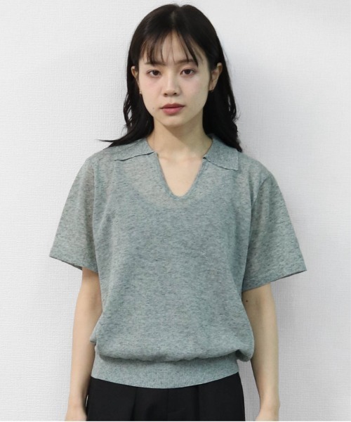 リネン混 ドライタッチシアー スキッパーポロニット LINEN-BLEND HIGH