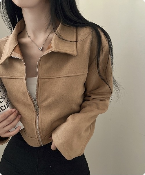 I.O.E（アイオイ）の「スエードタッチ クロップドジップジャケット（ブルゾン・レディース・カーキ/ブラック/ベージュ・FREE）」の9枚目の写真
