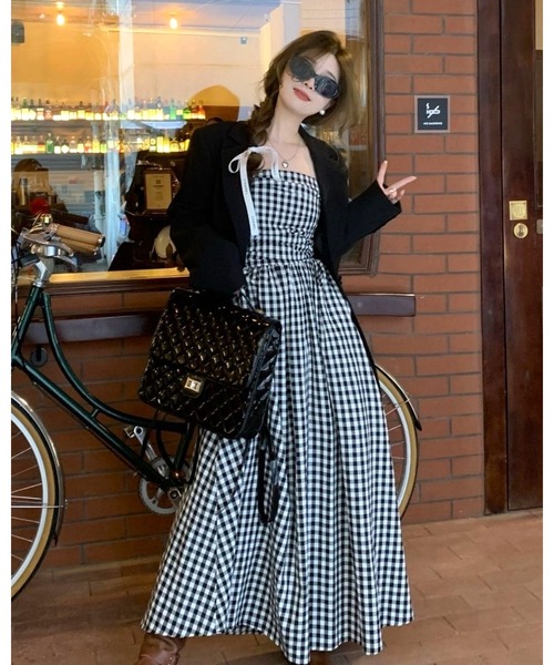 inst.ALL(インストール)の「ギンガムチェックロングベアフレアワンピース(ワンピース・レディース・ホワイト×ブラック・M)」の4枚目の写真