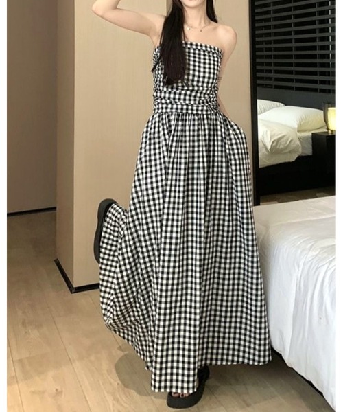 inst.ALL(インストール)の「ギンガムチェックロングベアフレアワンピース(ワンピース・レディース・ホワイト×ブラック・M)」の14枚目の写真