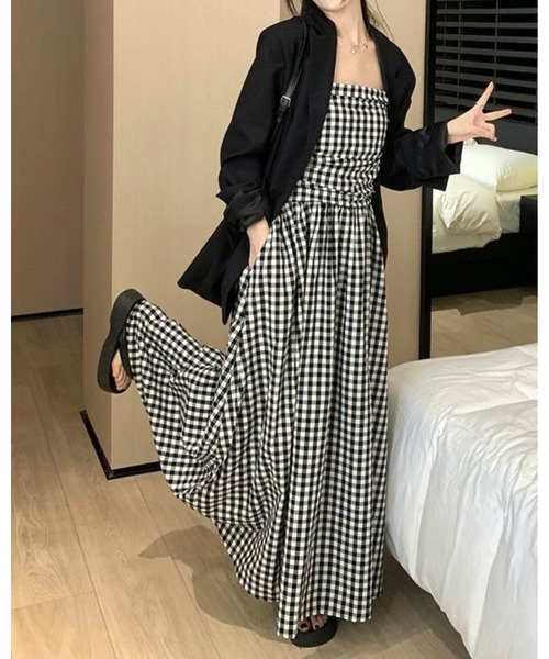 inst.ALL(インストール)の「ギンガムチェックロングベアフレアワンピース(ワンピース・レディース・ホワイト×ブラック・M)」の15枚目の写真