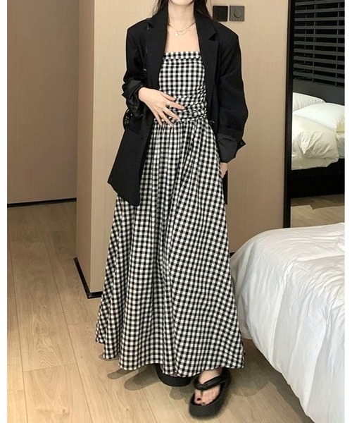 inst.ALL(インストール)の「ギンガムチェックロングベアフレアワンピース(ワンピース・レディース・ホワイト×ブラック・M)」の17枚目の写真