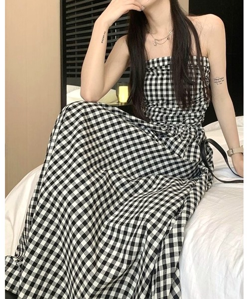 inst.ALL(インストール)の「ギンガムチェックロングベアフレアワンピース(ワンピース・レディース・ホワイト×ブラック・M)」の18枚目の写真