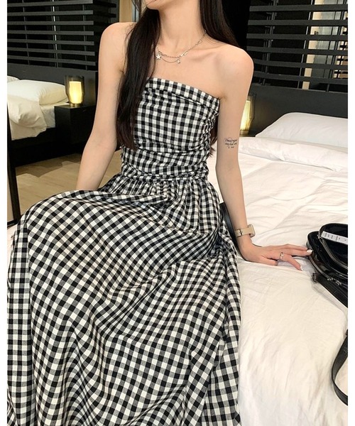 inst.ALL(インストール)の「ギンガムチェックロングベアフレアワンピース(ワンピース・レディース・ホワイト×ブラック・M)」の20枚目の写真