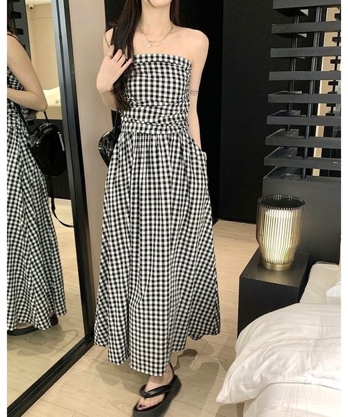 inst.ALL(インストール)の「ギンガムチェックロングベアフレアワンピース(ワンピース・レディース・ホワイト×ブラック・M)」の22枚目の写真