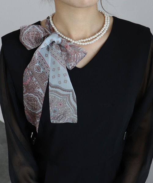 ISOOK(アイスー)の「【ISOOK / アイスー】スカーフ付きパールネックレス / オケージョン アクセサリー お呼ばれ 結婚式 二次会 入学式 卒業式 お食事会 ネイビー ライトブルー(ネックレス・レディース・ネイビー/ライトブルー・FREE)」の5枚目の写真