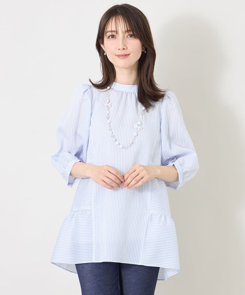 TO BE CHIC(トゥー ビー シック)の「シルキーサッカー ティアードチュニックブラウス(シャツ/ブラウス・レディース・ピンク系その他2/ブルー系その他2/ブラック・40)」の2枚目の写真