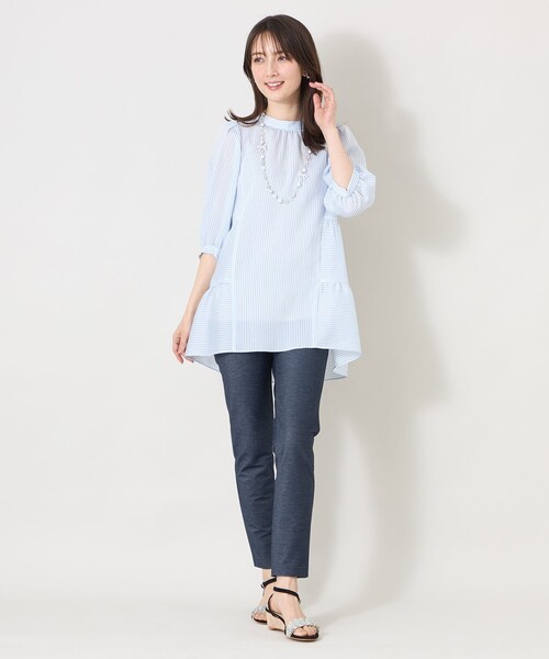 TO BE CHIC(トゥー ビー シック)の「シルキーサッカー ティアードチュニックブラウス(シャツ/ブラウス・レディース・ピンク系その他2/ブルー系その他2/ブラック・40)」の6枚目の写真