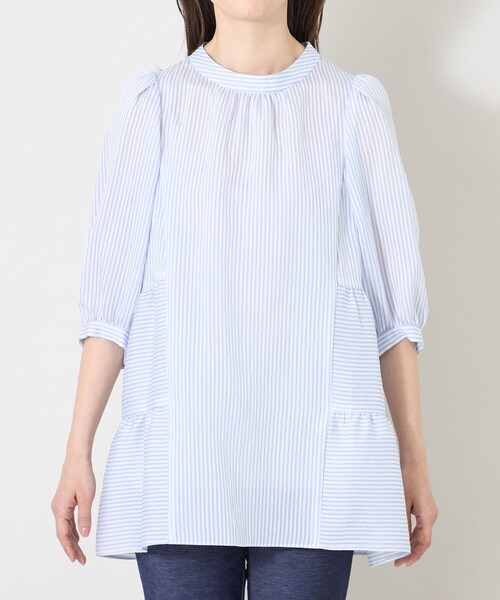 TO BE CHIC(トゥー ビー シック)の「シルキーサッカー ティアードチュニックブラウス(シャツ/ブラウス・レディース・ピンク系その他2/ブルー系その他2/ブラック・40)」の8枚目の写真