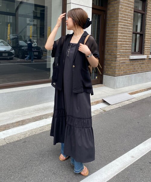 DouDou(ドゥドゥ)の「【SAKURA企画】裾ギャザー切替キャミワンピース(ワンピース・レディース・ブラック/カーキ/ベージュ・FREE/TM)」の1枚目の写真