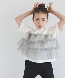 BAYFLOW（ベイフロー）の「[一枚でオシャレに決まる☆]チュールレイヤードオープンショルダーT(KIDS)（Tシャツ/カットソー）」