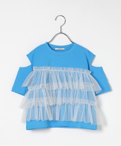 BAYFLOW（ベイフロー）の「[一枚でオシャレに決まる☆]チュールレイヤードオープンショルダーT(KIDS)（Tシャツ/カットソー・キッズ・ブルー/ホワイト/チャコール・110cm/120cm/130cm/140cm/150cm）」の22枚目の写真