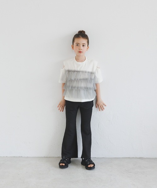 BAYFLOW（ベイフロー）の「[一枚でオシャレに決まる☆]チュールレイヤードオープンショルダーT(KIDS)（Tシャツ/カットソー・キッズ・ブルー/ホワイト/チャコール・110cm/120cm/130cm/140cm/150cm）」の4枚目の写真