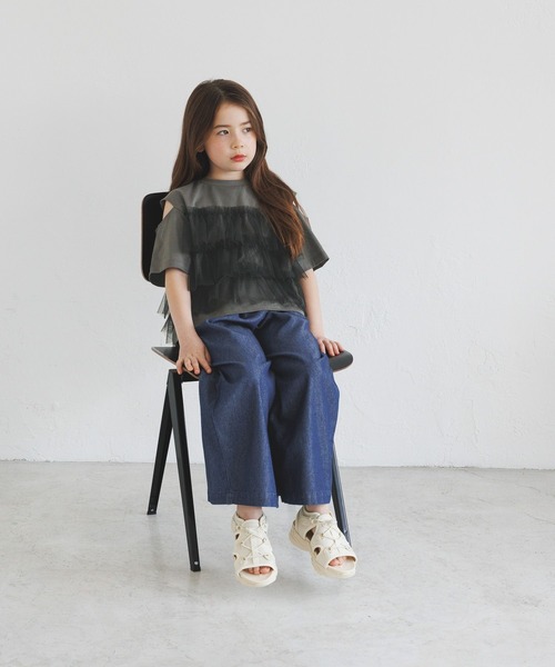 BAYFLOW（ベイフロー）の「[一枚でオシャレに決まる☆]チュールレイヤードオープンショルダーT(KIDS)（Tシャツ/カットソー・キッズ・ブルー/ホワイト/チャコール・110cm/120cm/130cm/140cm/150cm）」の9枚目の写真