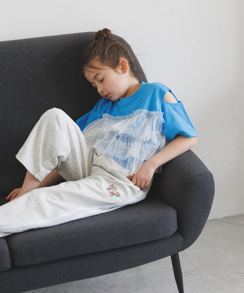 BAYFLOW（ベイフロー）の「[一枚でオシャレに決まる☆]チュールレイヤードオープンショルダーT(KIDS)（Tシャツ/カットソー・キッズ・ブルー/ホワイト/チャコール・110cm/120cm/130cm/140cm/150cm）」の16枚目の写真