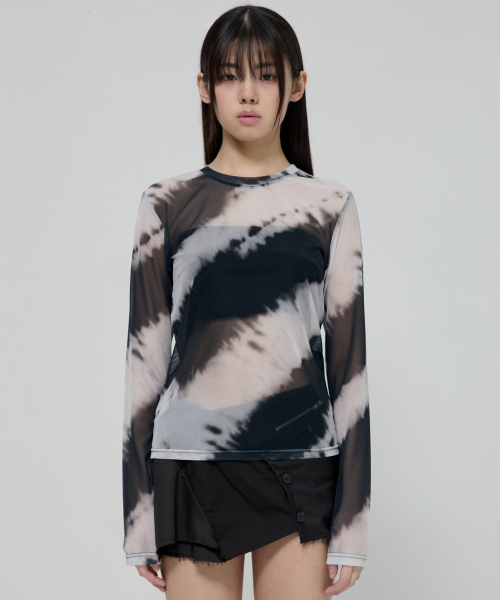 FLAREUP(フレアアップ)の「Sheer Mesh Long Sleeve (FL-142_Black&Cream)(Tシャツ/カットソー・レディース・ブラック・OS)」の3枚目の写真