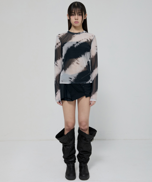FLAREUP(フレアアップ)の「Sheer Mesh Long Sleeve (FL-142_Black&Cream)(Tシャツ/カットソー・レディース・ブラック・OS)」の5枚目の写真