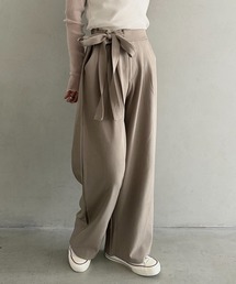 ウエストリボンワイドストレートスラックスパンツ