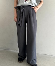 ウエストリボンワイドストレートスラックスパンツ