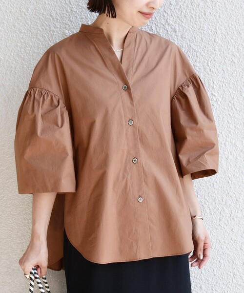 セール】〈手洗い可能〉バック フレア 袖 ギャザー スキッパー