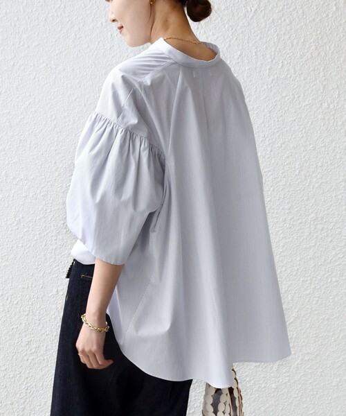 超希少★CRY. 絞り ギャザー 半袖 トップス ブラウス ジッパー 変形 シップス SHIPS 堀田茜×SHIPS:〈接触冷感/撥水/洗濯機可能〉TEXBRID