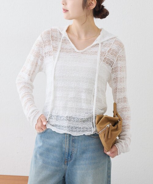 CIAOPANIC TYPY(チャオパニックティピー)の「襟付きレーススキッパートップス(Tシャツ/カットソー・レディース・ホワイト/イエロー/ブラック・ONE SIZE)」の4枚目の写真