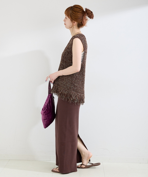 B.C STOCK（ベーセーストック）の「《2点セット》手洗い可 / メランジニットベスト/カットリブスカートセット（スカート・レディース・ブラウン/ベージュ/ブラック・FREE）」の14枚目の写真