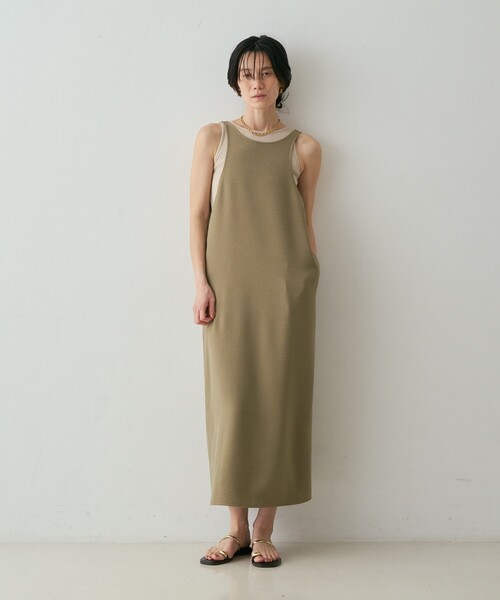 qualite（カリテ）の「※タンクトップ付き【接触冷感・吸水速乾・UVカット・防シワ】3WAYジョーゼットアメスリワンピ　夏服　きれいめ（ワンピース・レディース・ブラック/カーキ・38/36）」の11枚目の写真