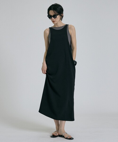 qualite（カリテ）の「※タンクトップ付き【接触冷感・吸水速乾・UVカット・防シワ】3WAYジョーゼットアメスリワンピ　夏服　きれいめ（ワンピース・レディース・ブラック/カーキ・38/36）」の17枚目の写真