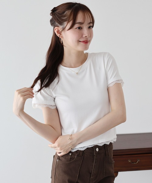 BLUEEAST(ブルーイースト)の「レースドッキングTシャツ(Tシャツ/カットソー・レディース・ブルー/ブラック/ベージュ/ホワイト・MEDIUM)」の3枚目の写真