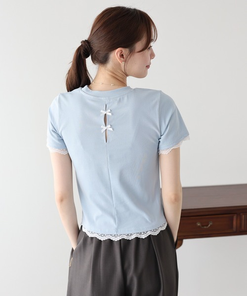 BLUEEAST(ブルーイースト)の「レースドッキングTシャツ(Tシャツ/カットソー・レディース・ブルー/ブラック/ベージュ/ホワイト・MEDIUM)」の4枚目の写真