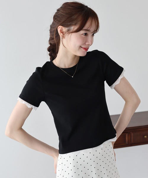 BLUEEAST(ブルーイースト)の「レースドッキングTシャツ(Tシャツ/カットソー・レディース・ブルー/ブラック/ベージュ/ホワイト・MEDIUM)」の1枚目の写真