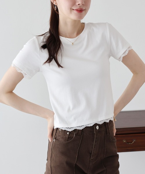 BLUEEAST(ブルーイースト)の「レースドッキングTシャツ(Tシャツ/カットソー・レディース・ブルー/ブラック/ベージュ/ホワイト・MEDIUM)」の5枚目の写真