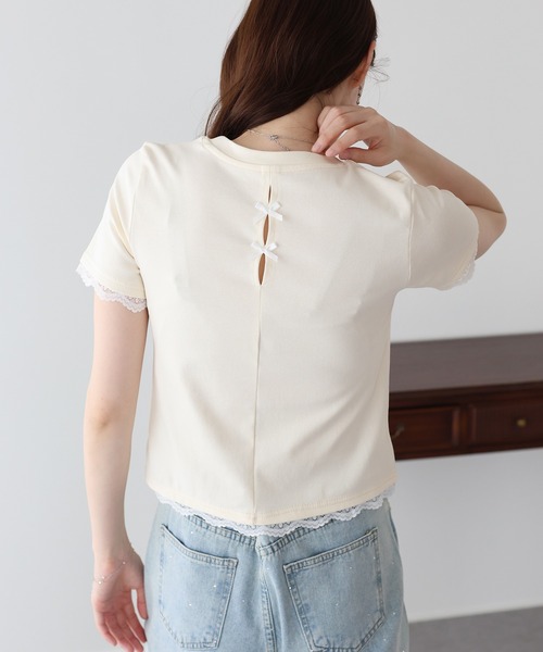 BLUEEAST(ブルーイースト)の「レースドッキングTシャツ(Tシャツ/カットソー・レディース・ブルー/ブラック/ベージュ/ホワイト・MEDIUM)」の9枚目の写真