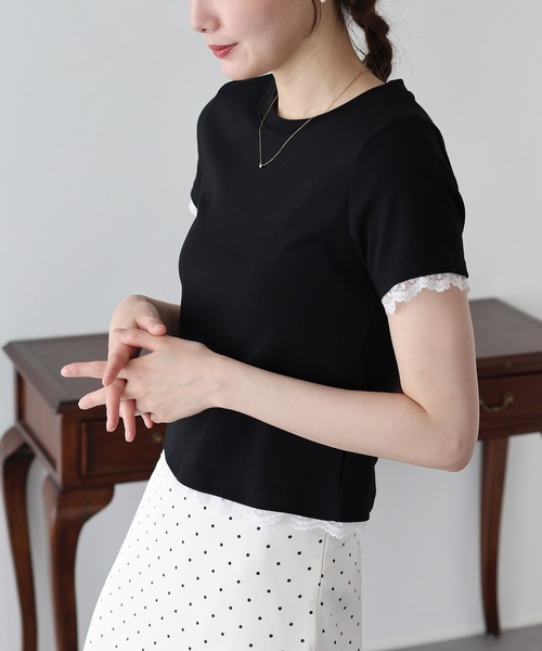 BLUEEAST(ブルーイースト)の「レースドッキングTシャツ(Tシャツ/カットソー・レディース・ブルー/ブラック/ベージュ/ホワイト・MEDIUM)」の16枚目の写真
