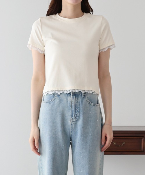 BLUEEAST(ブルーイースト)の「レースドッキングTシャツ(Tシャツ/カットソー・レディース・ブルー/ブラック/ベージュ/ホワイト・MEDIUM)」の19枚目の写真