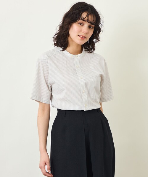 MACKINTOSH PHILOSOPHY(マッキントッシュ フィロソフィー)の「GREY LABEL コットンコードボイル バンドカラーシャツ(シャツ/ブラウス・レディース・ダークネイビー/ベージュ系その他4・2/6)」の2枚目の写真