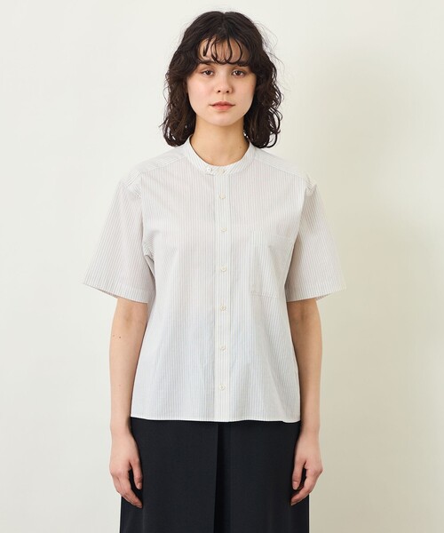 MACKINTOSH PHILOSOPHY(マッキントッシュ フィロソフィー)の「GREY LABEL コットンコードボイル バンドカラーシャツ(シャツ/ブラウス・レディース・ダークネイビー/ベージュ系その他4・2/6)」の5枚目の写真