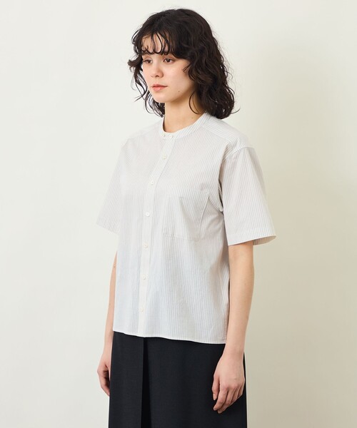 MACKINTOSH PHILOSOPHY(マッキントッシュ フィロソフィー)の「GREY LABEL コットンコードボイル バンドカラーシャツ(シャツ/ブラウス・レディース・ダークネイビー/ベージュ系その他4・2/6)」の6枚目の写真