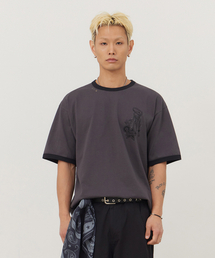 キーホルダーグラフィックリンガーTシャツディープグレー