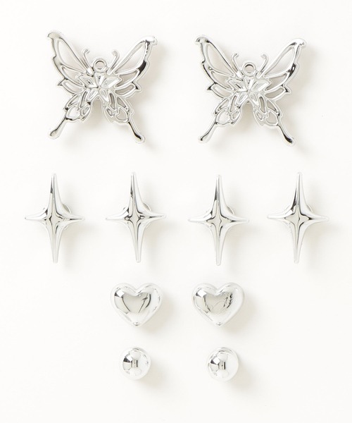 Vini（ヴィニ）の「シルバーメタリックバタフライ＆スタッズ ジビッツセット（シューズアクセサリー・レディース・シルバー・FREE）」の7枚目の写真
