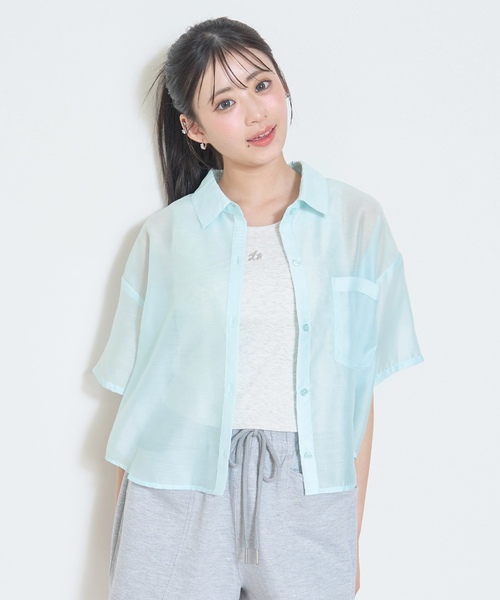 LOVETOXIC(ラブトキシック)の「【吸水速乾/快適】インナーつきシアークロップド半袖シャツ(シャツ/ブラウス・キッズ・オフホワイト/ベージュ/ネイビー/サックスブルー/イエロー・M:150cm/130cm/L:160cm/S:140cm)」の4枚目の写真