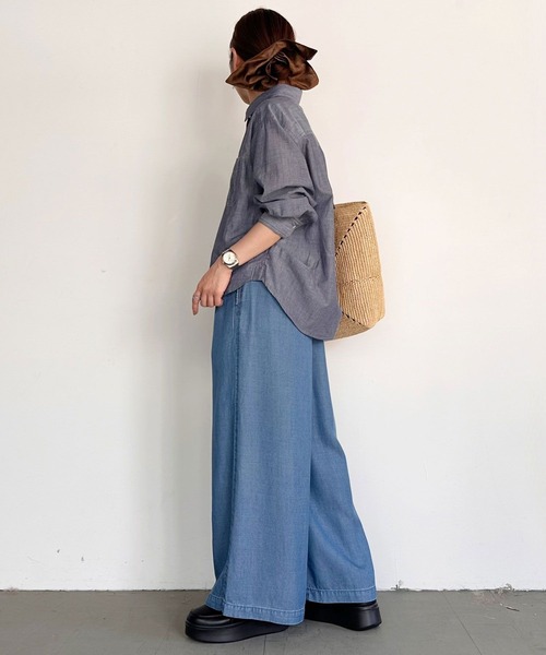 BAYFLOW（ベイフロー）の「【低身長caho146cmさんコラボ】ストレートワイドパンツ（その他パンツ・レディース・ライトブルー/ネイビー/グレー・X-SMALL/SMALL）」の4枚目の写真